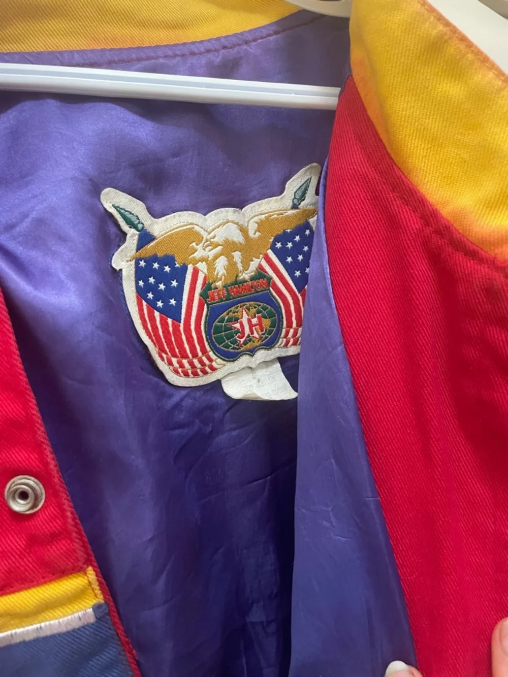 Colorblocked Red Yellow Purple Racing Jacket with Eagle Patch NASCAR DuPont Auto - Picture 2 of 9